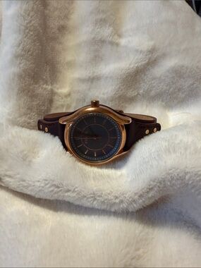 Fossil Rose Gold Case with Dark Brown Leather Strap